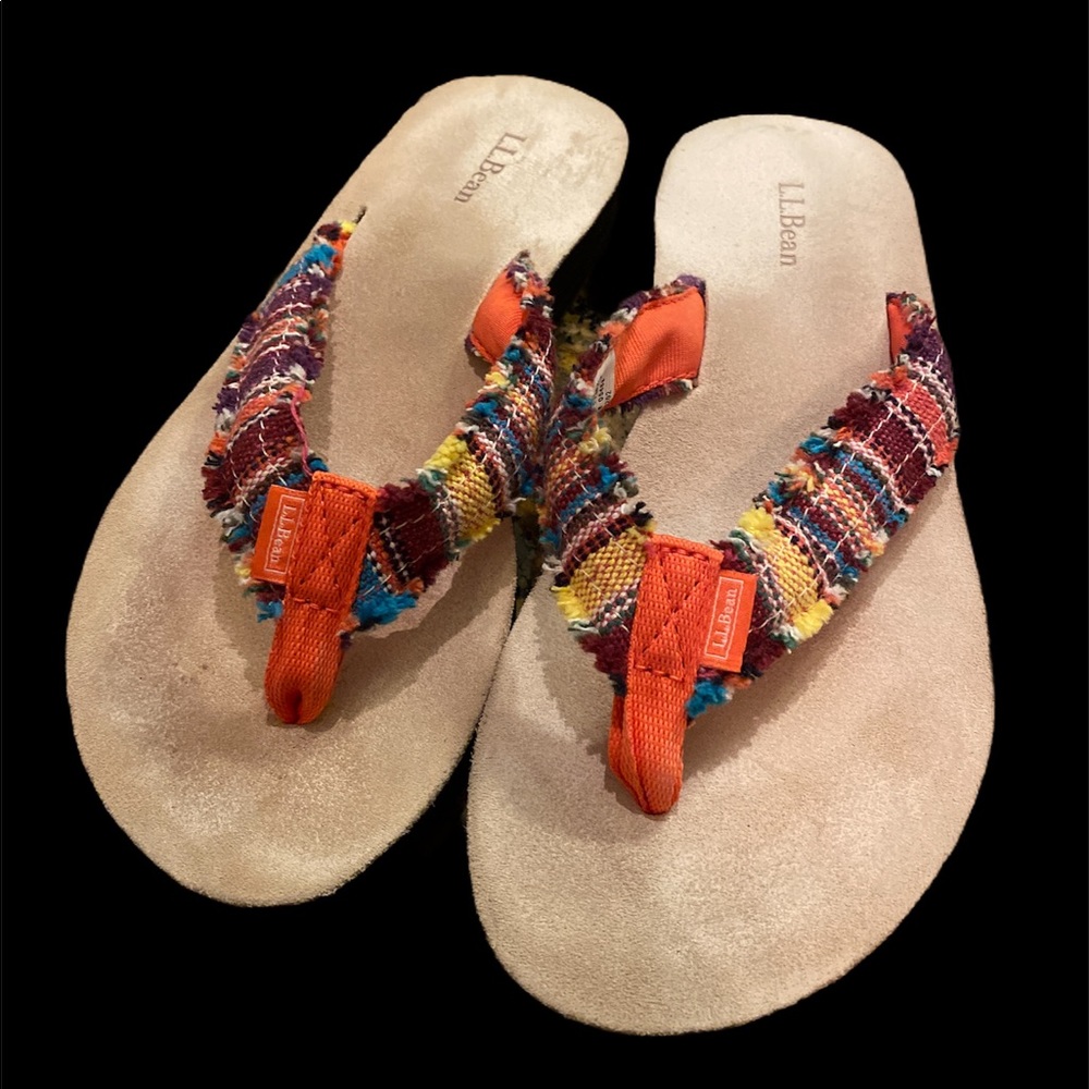 NWOT- L.L. Bean Multi Color Tweed Flip Flops